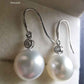 Classic dangle earrings 18k white gold diamond genuine south sea white pearls 10.1mm