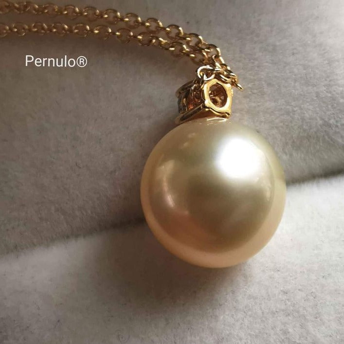 Classic 18k gold diamond pendant genuine golden south sea pearl 10.2mm
