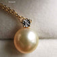 Classic 18k gold diamond pendant genuine golden south sea pearl 10.2mm