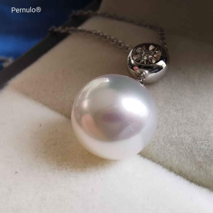 18k gold diamond classic dangle pendant genuine south sea white pearl 10.3mm AAAA