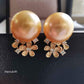 'Petites fleurs' 14k gold earrings genuine golden south sea pearl s 10.2mm AAA