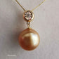 Classic 18k gold diamond pendant genuine golden south sea pearl 11.2mm
