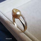 'A Golden Seed' 14k gold ring genuine golden south sea Keshi pearl 7.1-8.1mm K1/2