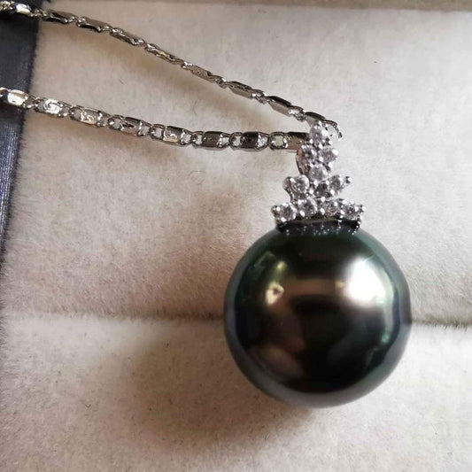 Classic 18k white gold pendant genuine tahitian south sea pearl 11.7mm