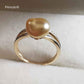 'A Golden Seed' 14k gold ring genuine golden south sea Keshi pearl 7.1-8.1mm K1/2