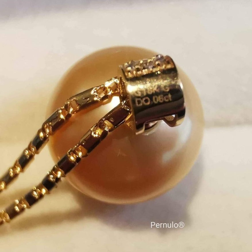 Classic pendant 18k gold diamond genuine golden south sea pearl 13mm AAA+