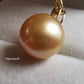 Classic pendant 18k gold diamond genuine golden south sea pearl 13mm AAA+