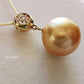 Classic 18k gold diamond pendant genuine golden south sea pearl 11.2mm
