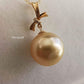 Classic 18k gold diamond pendant genuine golden south sea pearl 12mm AAA+
