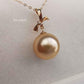 Classic 18k gold diamond pendant genuine golden south sea pearl 12mm AAA+