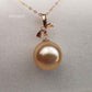 Classic 18k gold diamond pendant genuine golden south sea pearl 12mm AAA+