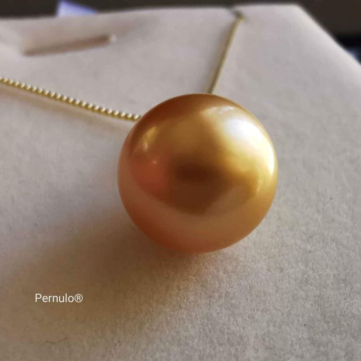 Classic 18k gold diamond pendant genuine golden south sea pearl 11.2mm