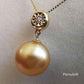 Classic 18k gold diamond pendant genuine golden south sea pearl 11.2mm
