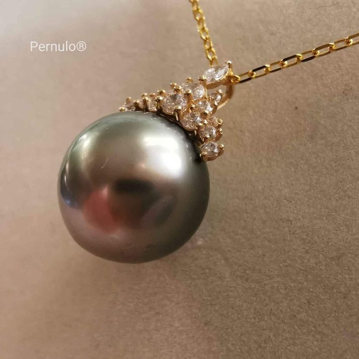 Classic 18k gold pendant genuine tahitian south sea pearl 11.2mm