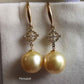 Classic 'Lacy' earrings 18k gold genuine golden south sea pearls 10.5mm AAA