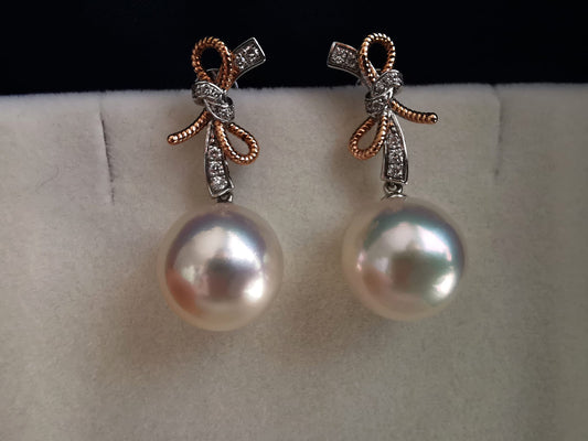 'White Roses' earrings 18k gold diamond genuine south sea pearls 11.7/11.8mm AAAA