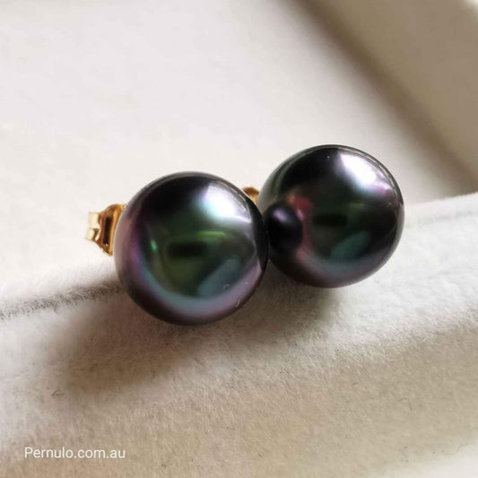 7.9mm Genuine Tahitian south sea pearl AAA 14k gold classic earrings