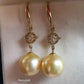 Classic 'Lacy' earrings 18k gold genuine golden south sea pearls 10.5mm AAA