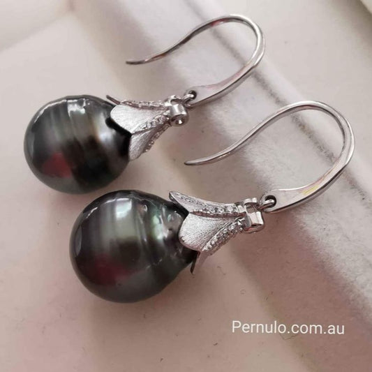 11mm genuine tahitian south sea pearls classic dangling earrings