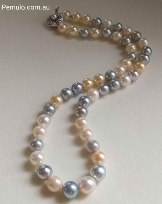 7.5mm -9mm Genuine Japanese akoya pearls rainbow necklace