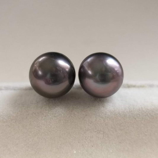 8.3mm Genuine tahitian south sea pearls classic earrings studs 18k