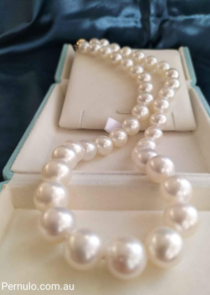 9-11.8mm Genuine South sea white pearls classic necklace 14k gold
