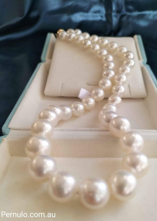 9-11.8mm Genuine South sea white pearls classic necklace 14k gold