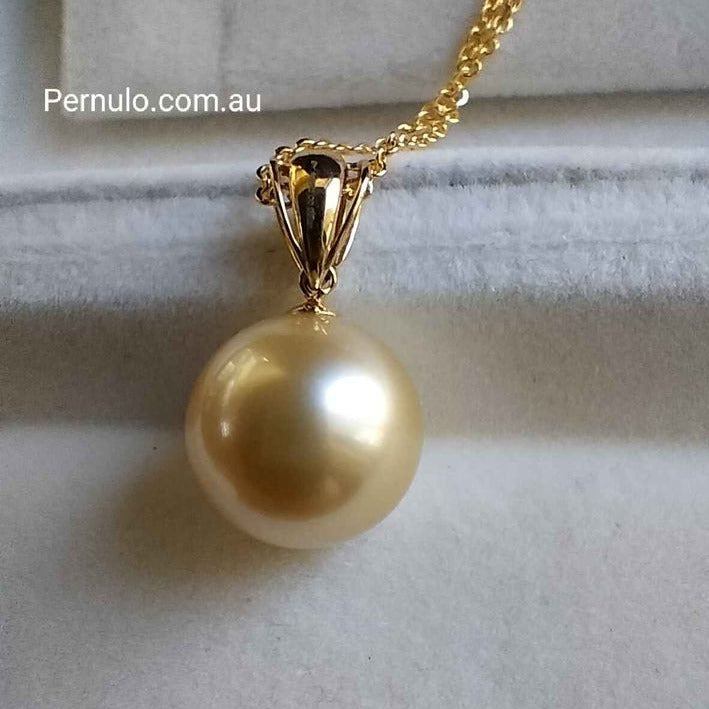 Classic 18k gold diamond pendant genuine golden South sea pearl 12mm AAAA
