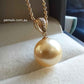 Classic 18k gold diamond pendant genuine golden South sea pearl 12mm AAAA