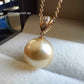 Classic 18k gold diamond pendant genuine golden South sea pearl 12mm AAAA